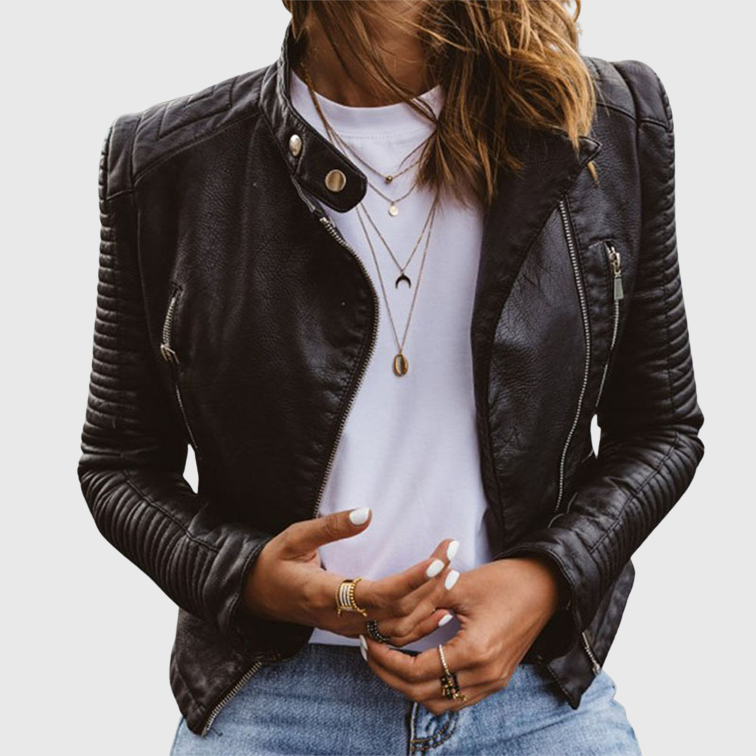 Janet | Women's Faux Leather Jacket, Tailored Vegan PU Jacket with Zip Pockets