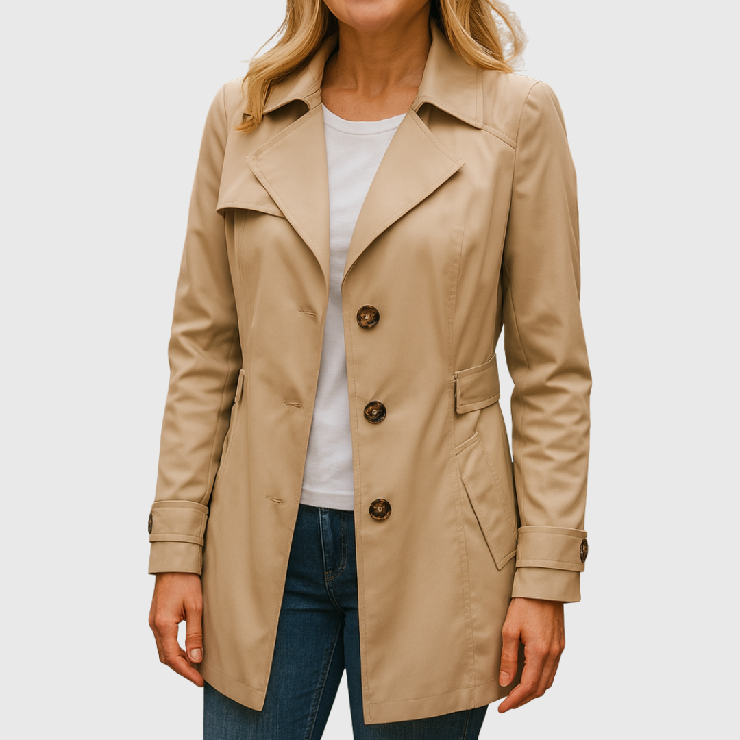Jamie | Women's Tailored Trench Coat, Sleek Classic Fall Coat for Work and Travel