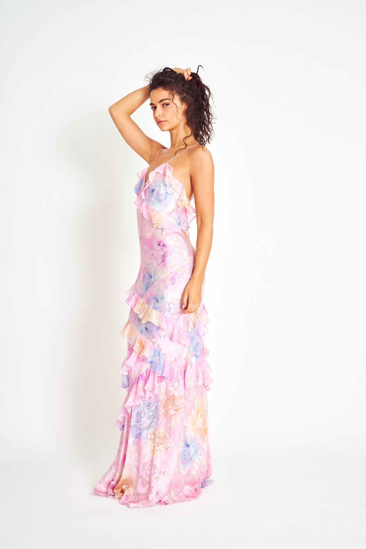 Darcel | Women's Ruffle Chiffon Maxi Dress, Floral Print Occasion Dress