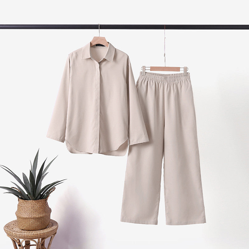 Denice | Women's Casual Two-Piece Set, Button-Up Top and Wide-Leg Trousers Outfit