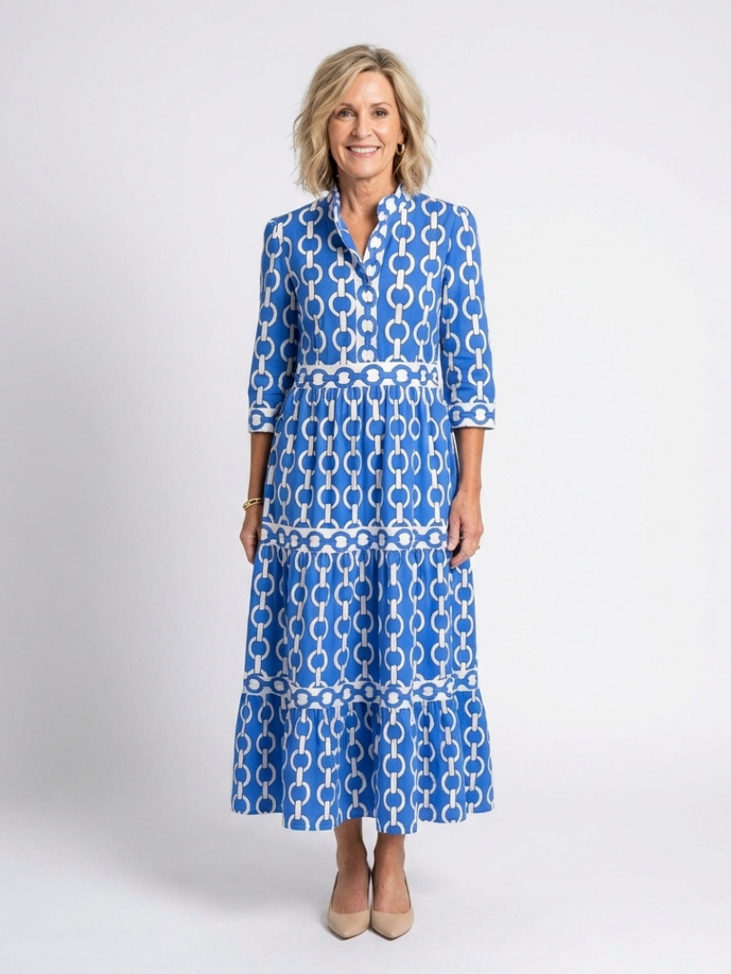 Ysolde | Women's Three-Quarter Sleeve Midi Dress, Tiered V-Neck Casual Dress