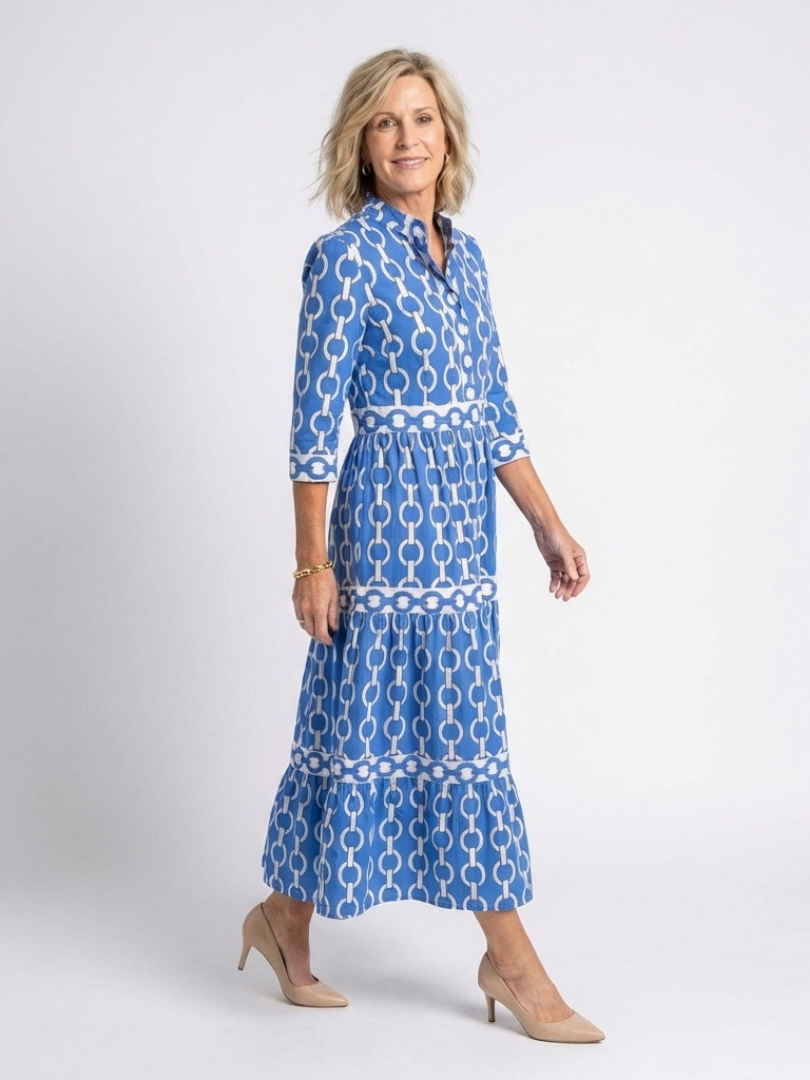 Ysolde | Women's Three-Quarter Sleeve Midi Dress, Tiered V-Neck Casual Dress