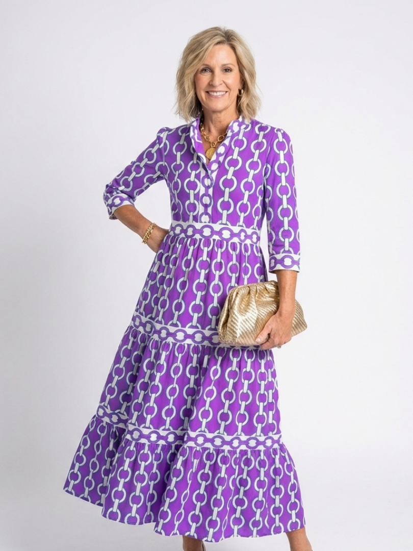 Ysolde | Women's Three-Quarter Sleeve Midi Dress, Tiered V-Neck Casual Dress
