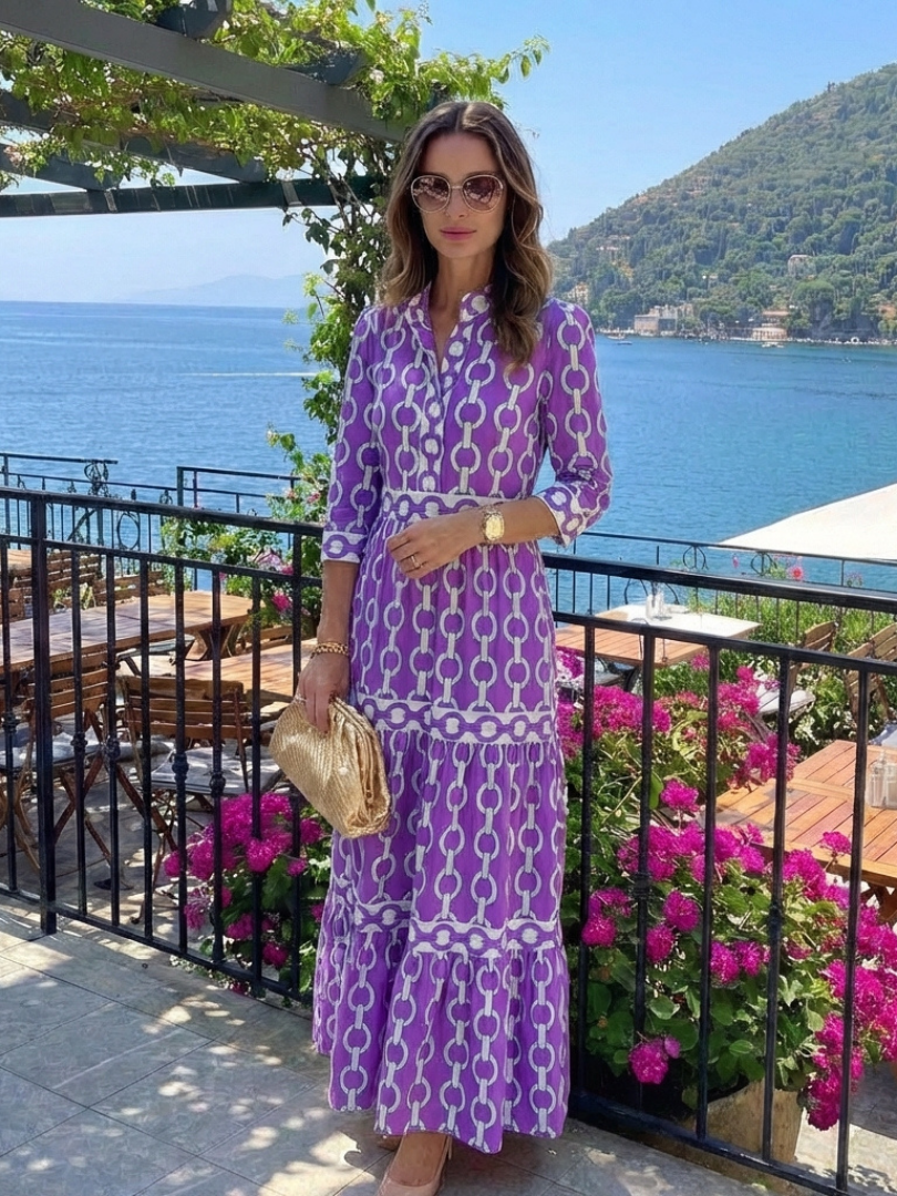 Ysolde | Women's Three-Quarter Sleeve Midi Dress, Tiered V-Neck Casual Dress