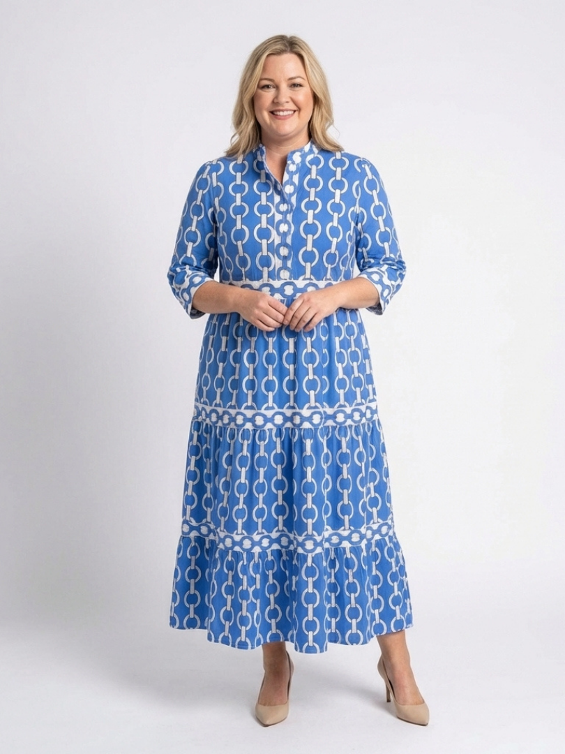 Ysolde | Women's Three-Quarter Sleeve Midi Dress, Tiered V-Neck Casual Dress