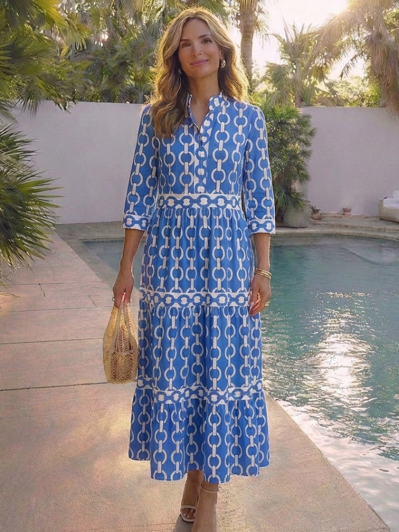 Ysolde | Women's Three-Quarter Sleeve Midi Dress, Tiered V-Neck Casual Dress