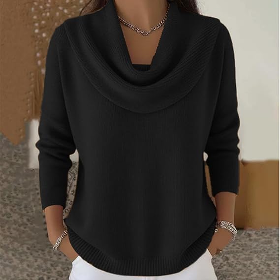 Eliza | Women's Draped Collar Sweater, Soft Relaxed Fit Knit Layering Sweater