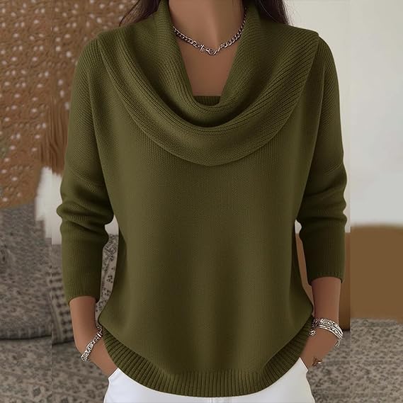 Eliza | Women's Draped Collar Sweater, Soft Relaxed Fit Knit Layering Sweater