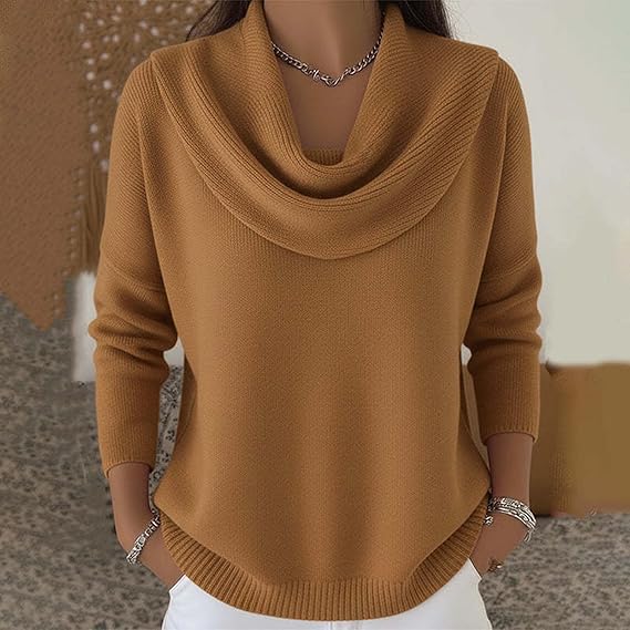 Eliza | Women's Draped Collar Sweater, Soft Relaxed Fit Knit Layering Sweater