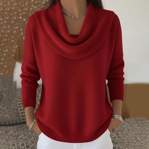 Eliza | Women's Draped Collar Sweater, Soft Relaxed Fit Knit Layering Sweater