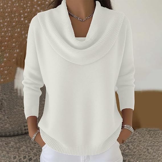 Eliza | Women's Draped Collar Sweater, Soft Relaxed Fit Knit Layering Sweater