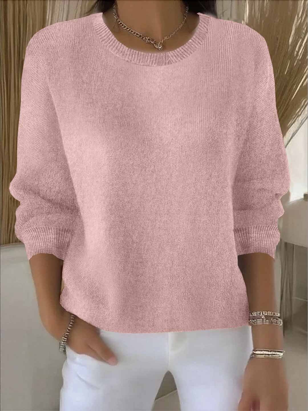 Talia | Women's Pink Cozy Knit Sweater, Soft Relaxed Fit Winter Sweater