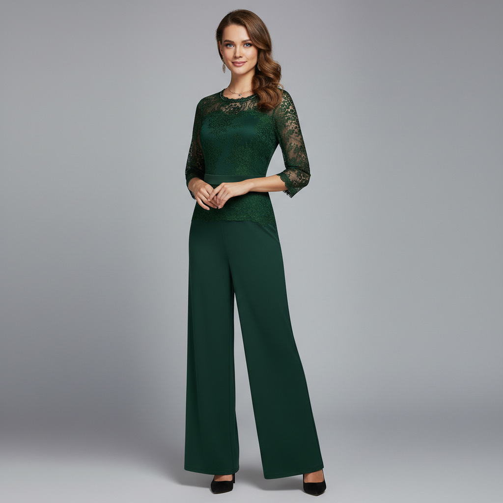 Diana | Women's Flocked Lace Jumpsuit, Mock Neck Evening Occasion Outfit