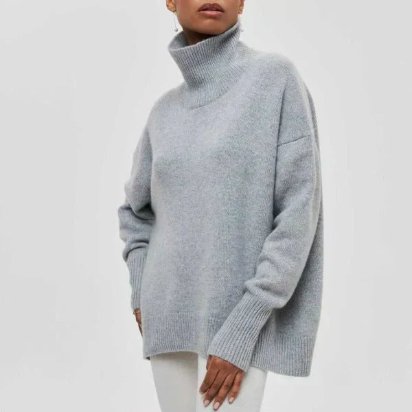 Nora | Women's Cotton Blend Knit Turtleneck Sweater, Relaxed Fit Warm Pullover