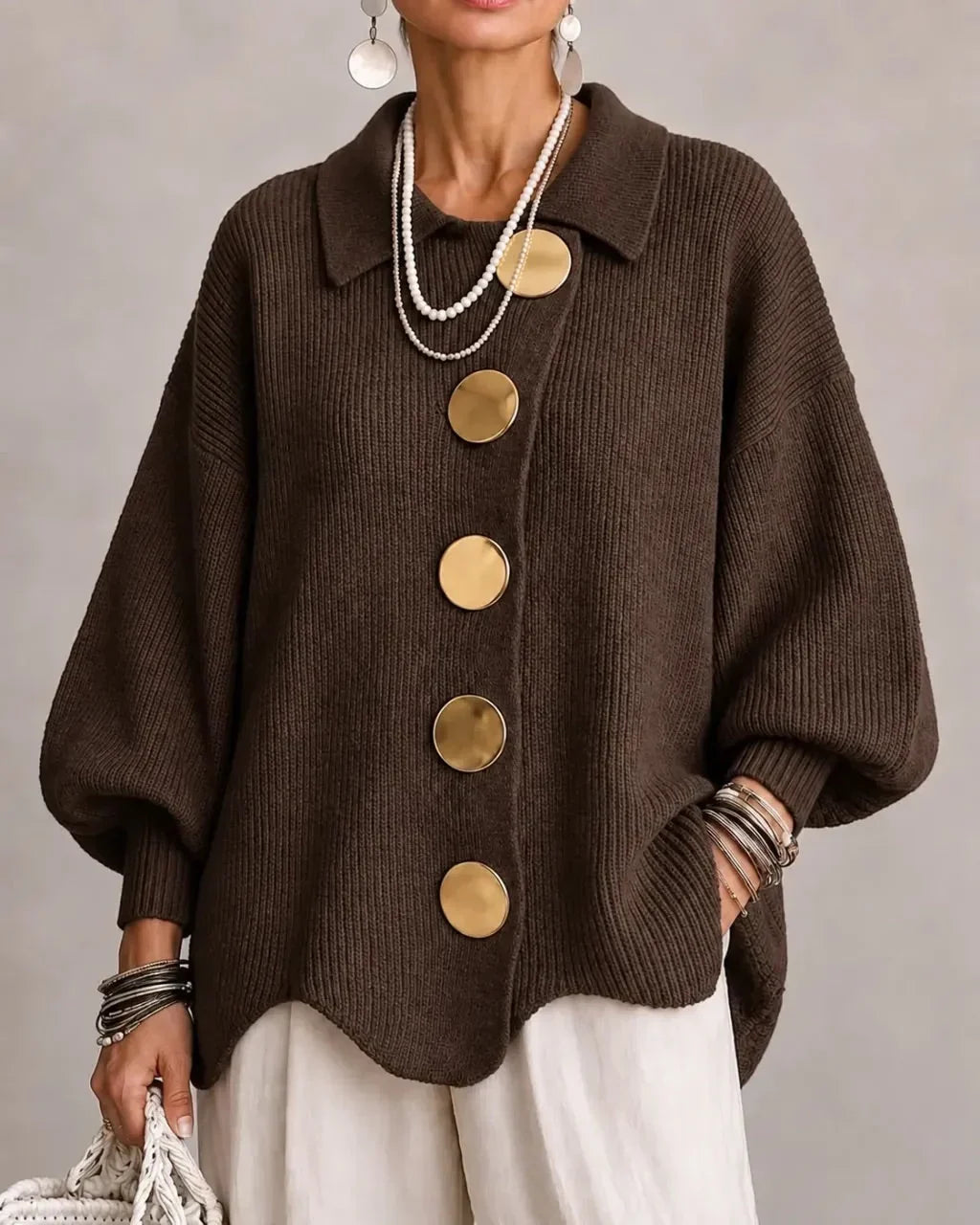 Christine | Women's Oversized Cardigan with Gold-Tone Buttons