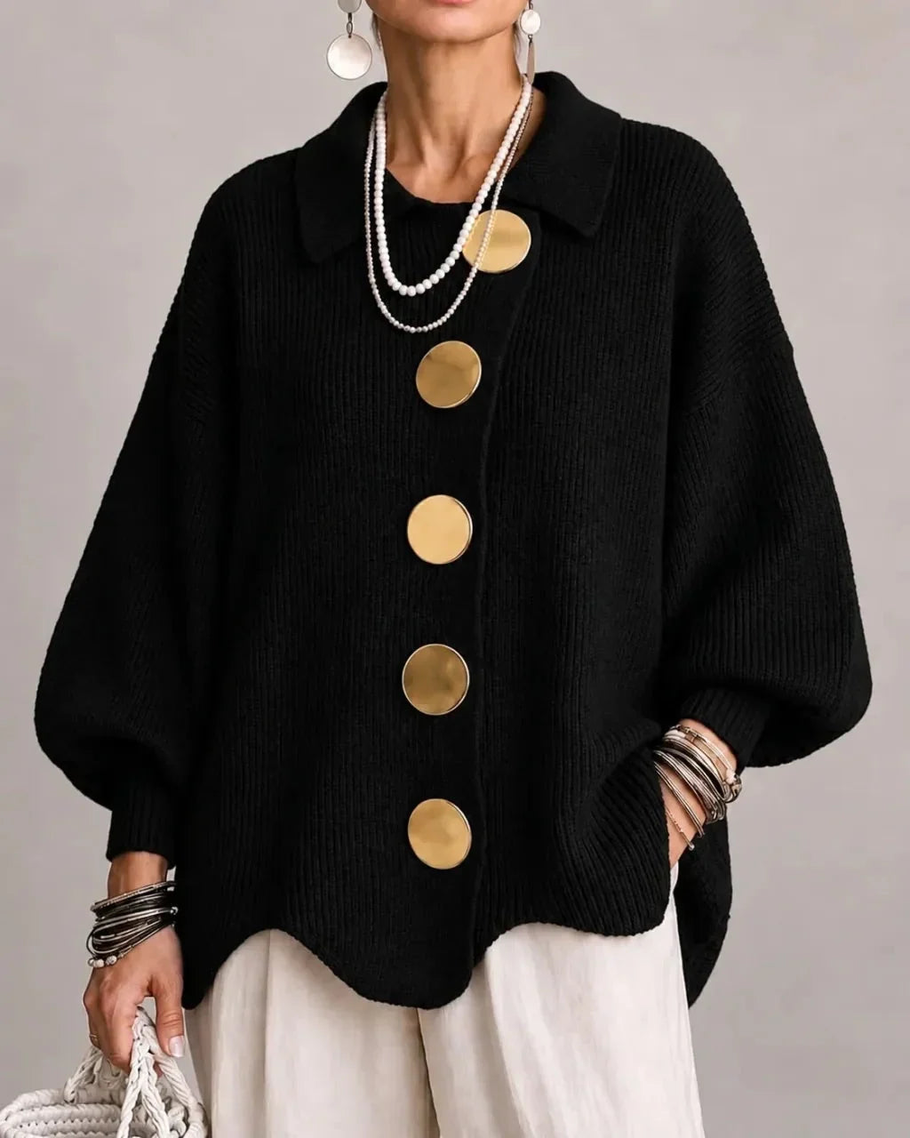 Christine | Women's Oversized Cardigan with Gold-Tone Buttons