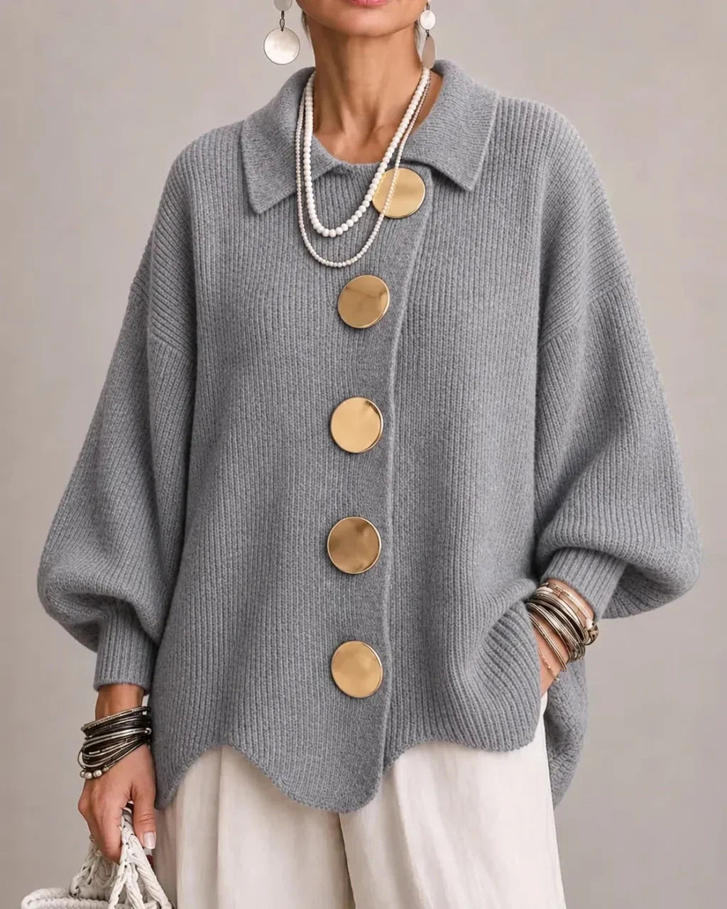 Christine | Women's Oversized Cardigan with Gold-Tone Buttons