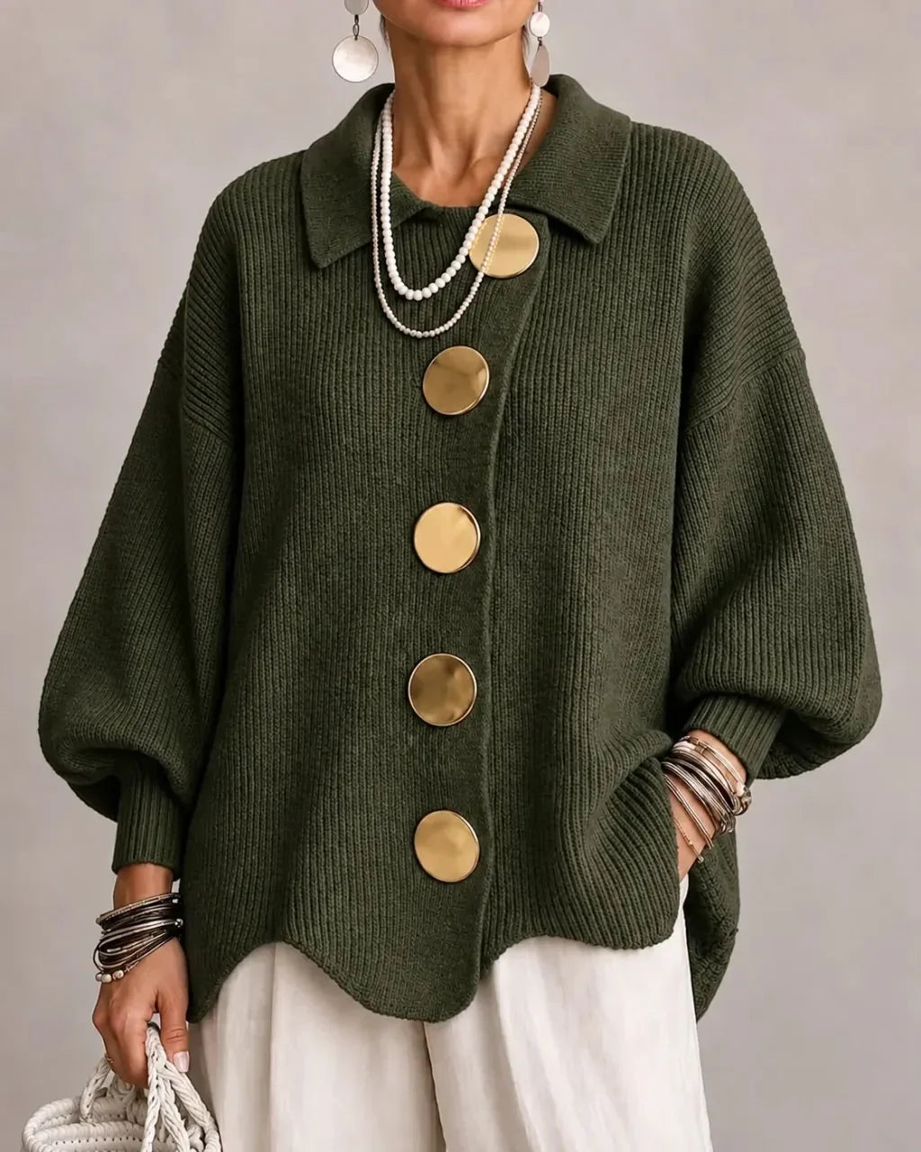Christine | Women's Oversized Cardigan with Gold-Tone Buttons