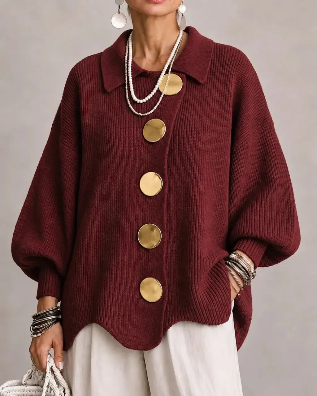 Christine | Women's Oversized Cardigan with Gold-Tone Buttons