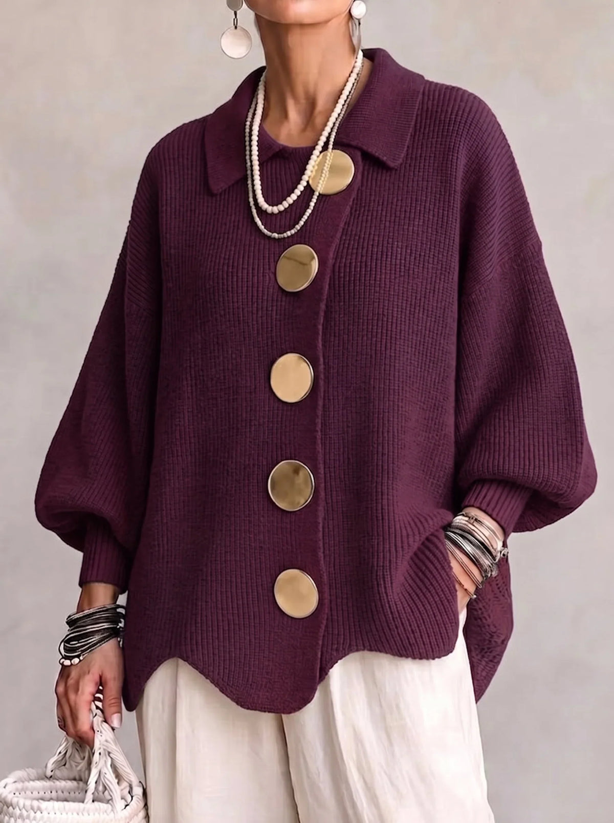 Christine | Women's Oversized Cardigan with Gold-Tone Buttons
