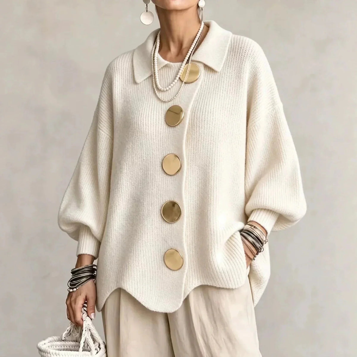 Christine | Women's Oversized Cardigan with Gold-Tone Buttons