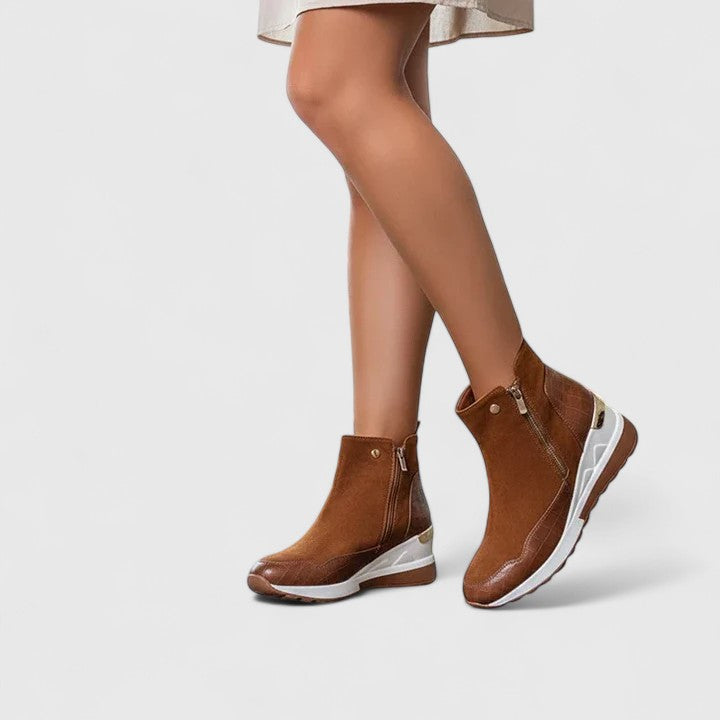 Maele | Women's Suede Comfort Boots, Wedge Insole Zip-Up Boots with Non-Slip Sole
