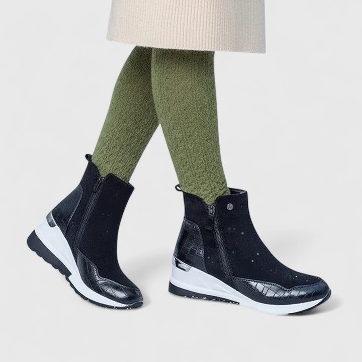 Maele | Women's Suede Comfort Boots, Wedge Insole Zip-Up Boots with Non-Slip Sole