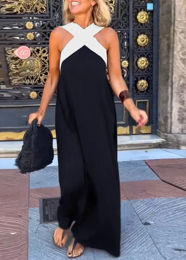 Cassiel | Women's Two-Tone Maxi Dress, Recycled Polyester Halter Dress for Summer Evenings