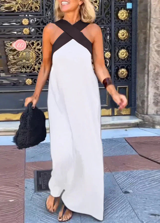 Cassiel | Women's Two-Tone Maxi Dress, Recycled Polyester Halter Dress for Summer Evenings