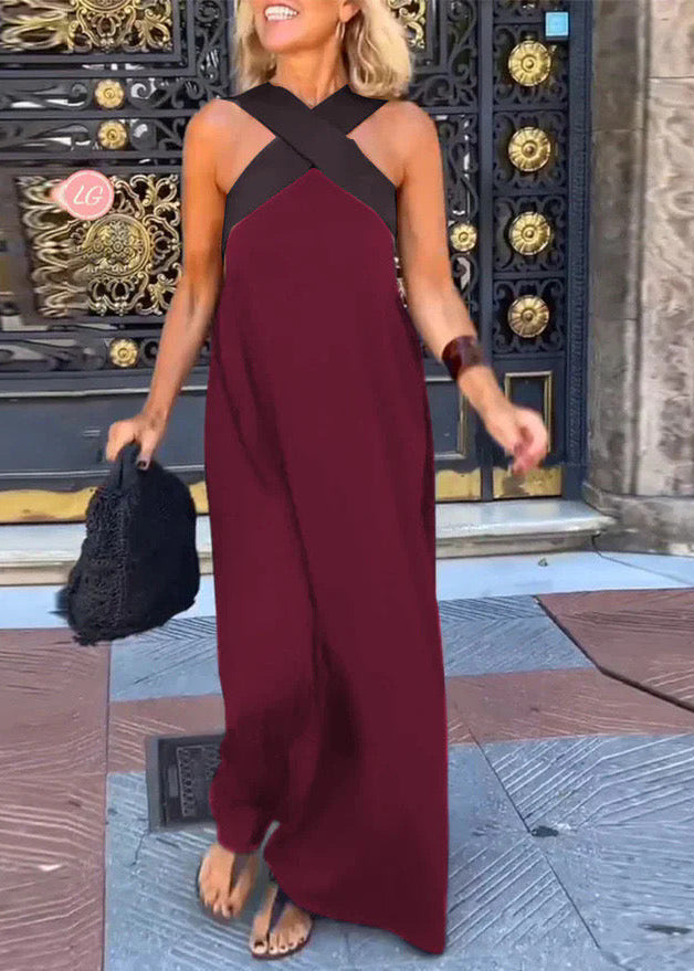 Cassiel | Women's Two-Tone Maxi Dress, Recycled Polyester Halter Dress for Summer Evenings