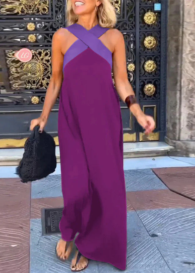 Cassiel | Women's Two-Tone Maxi Dress, Recycled Polyester Halter Dress for Summer Evenings