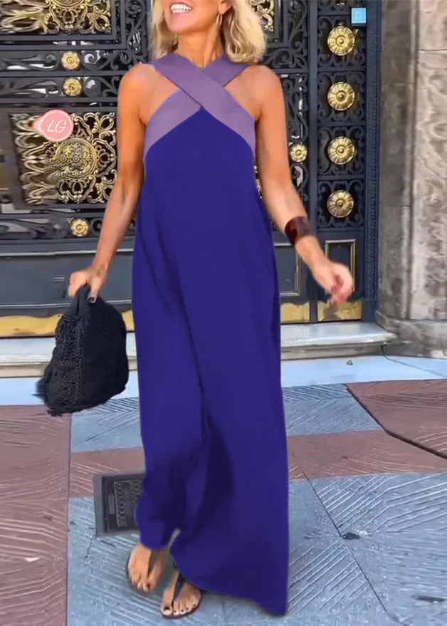 Cassiel | Women's Two-Tone Maxi Dress, Recycled Polyester Halter Dress for Summer Evenings