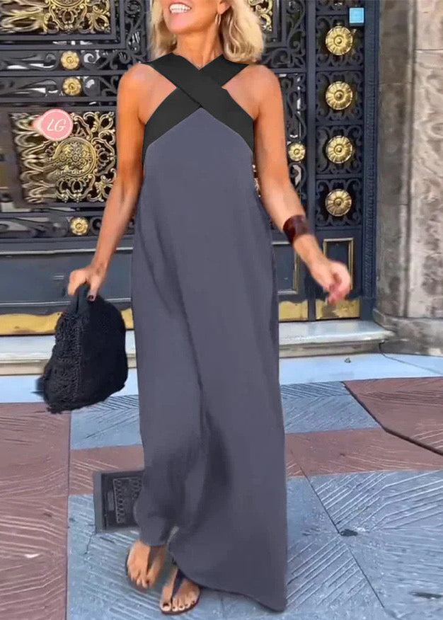 Cassiel | Women's Two-Tone Maxi Dress, Recycled Polyester Halter Dress for Summer Evenings