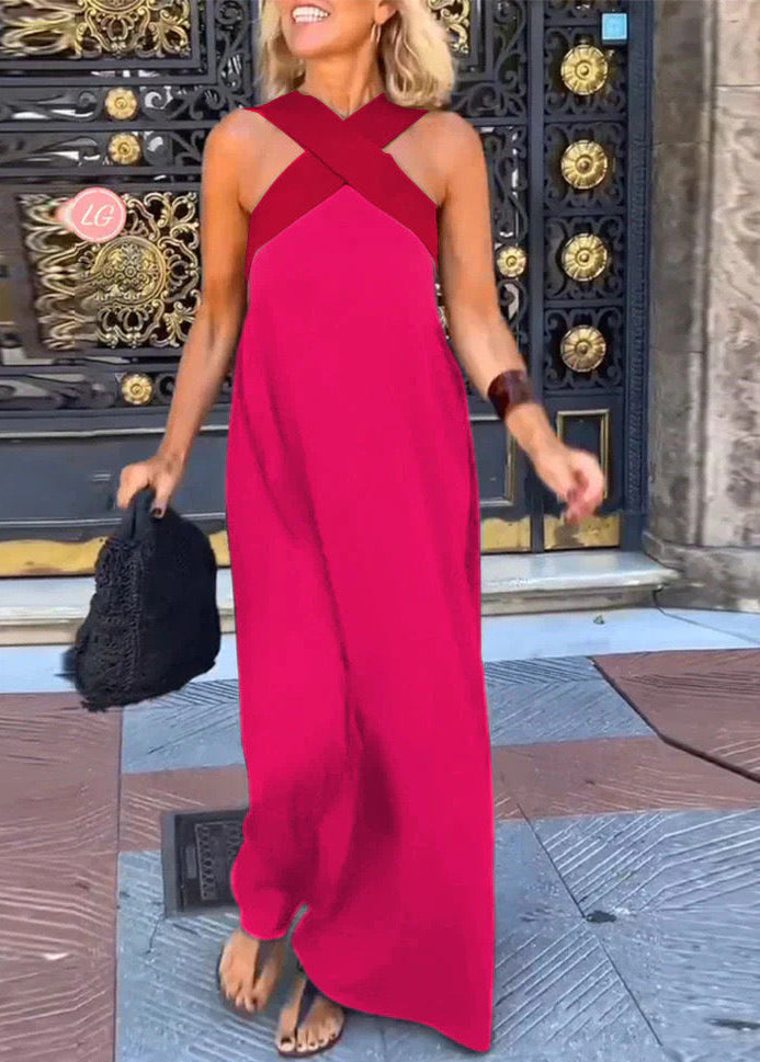 Cassiel | Women's Two-Tone Maxi Dress, Recycled Polyester Halter Dress for Summer Evenings