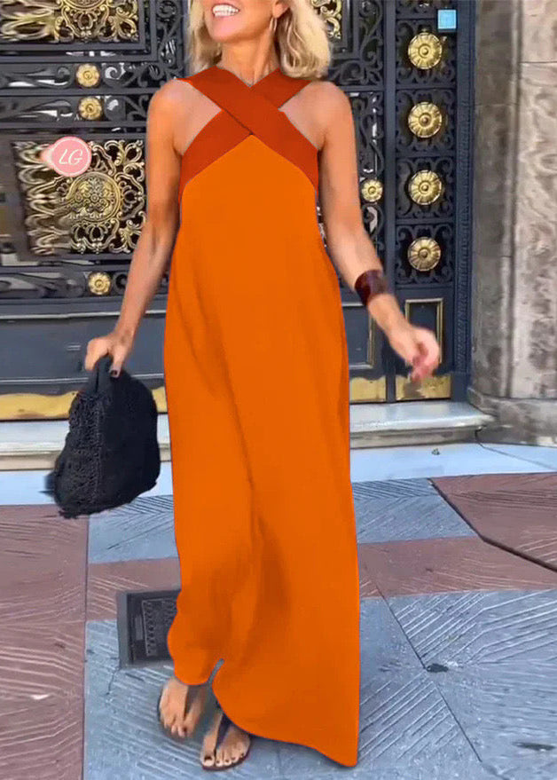 Cassiel | Women's Two-Tone Maxi Dress, Recycled Polyester Halter Dress for Summer Evenings