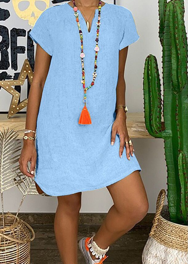 Liora | Women's Linen Mini Dress, Short Sleeve Relaxed Summer Dress for Everyday Wear