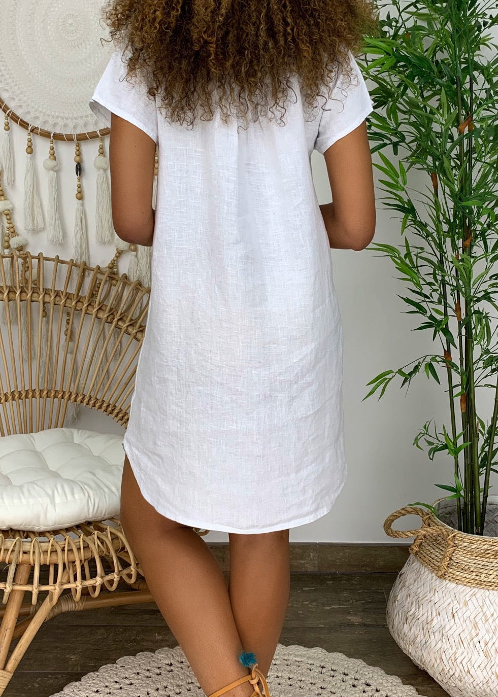 Liora | Women's Linen Mini Dress, Short Sleeve Relaxed Summer Dress for Everyday Wear