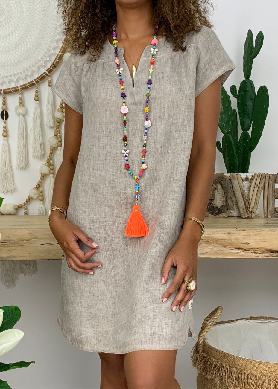 Liora | Women's Linen Mini Dress, Short Sleeve Relaxed Summer Dress for Everyday Wear