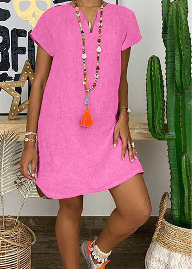 Liora | Women's Linen Mini Dress, Short Sleeve Relaxed Summer Dress for Everyday Wear