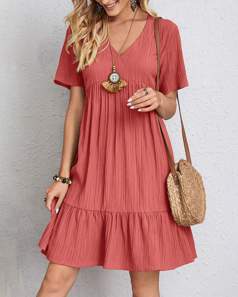 Brenda | Women's Boho Mini Dress, Relaxed Fit Summer Dress in Warm Earth Tones