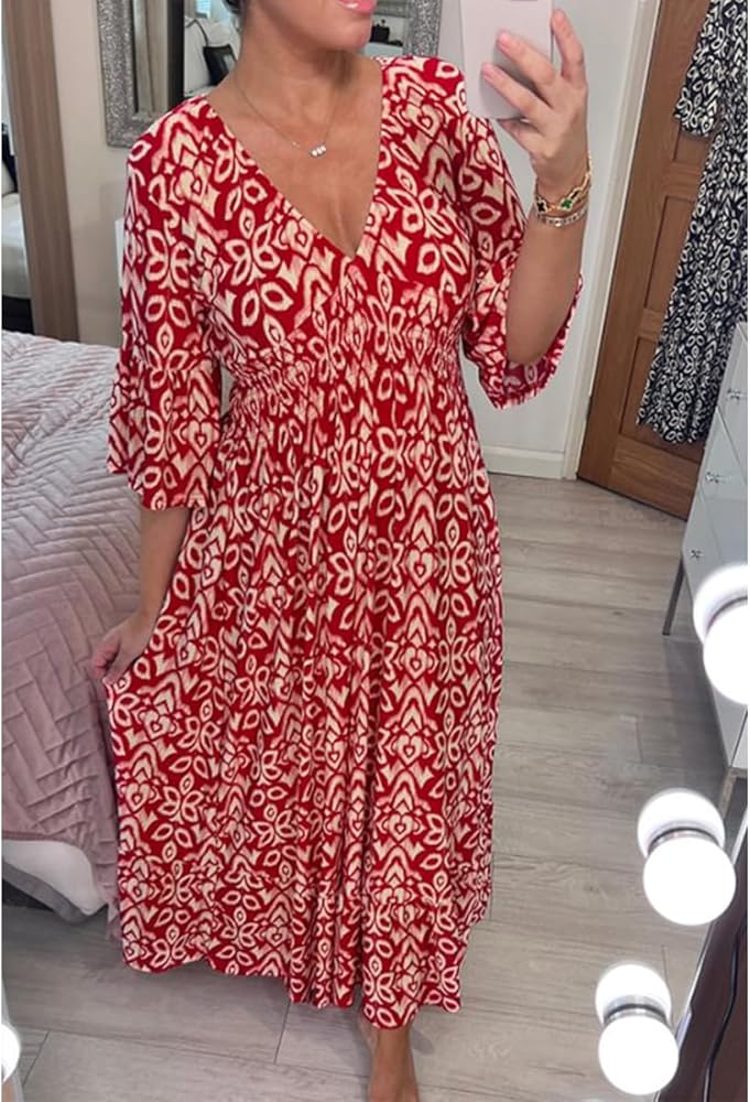 Armana | Women's Boho Maxi Dress, Floral V-Neck Summer Dress with Relaxed Fit