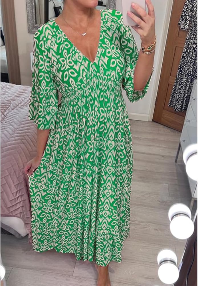 Armana | Women's Boho Maxi Dress, Floral V-Neck Summer Dress with Relaxed Fit