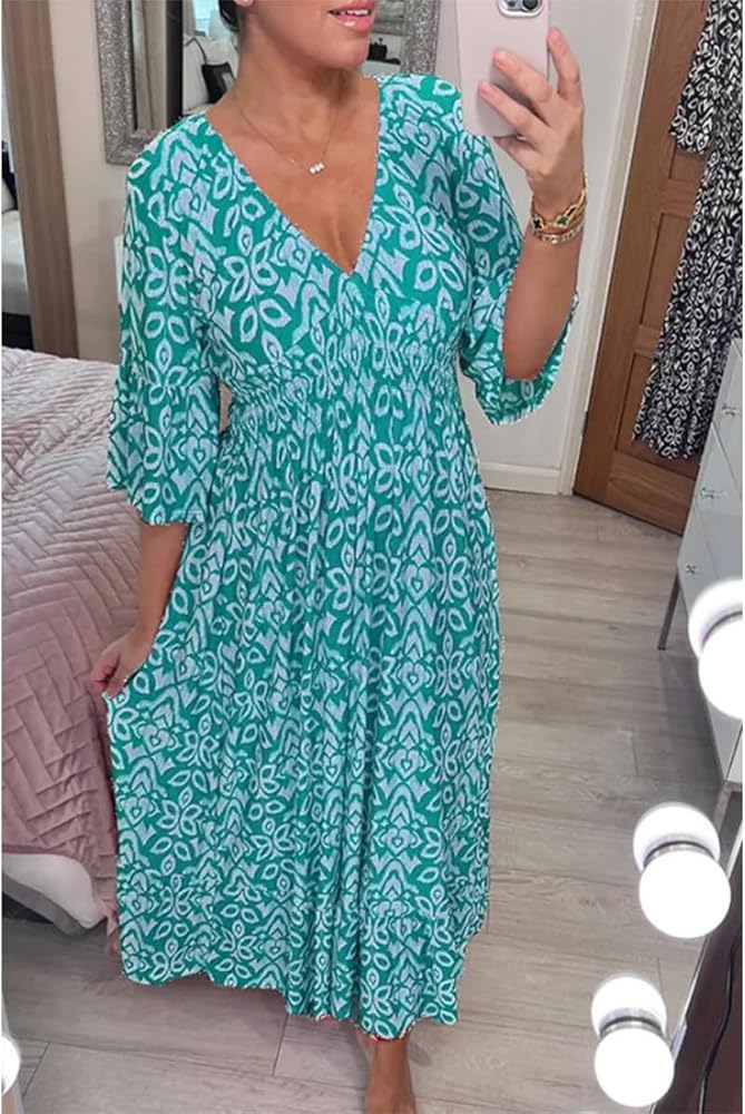 Armana | Women's Boho Maxi Dress, Floral V-Neck Summer Dress with Relaxed Fit