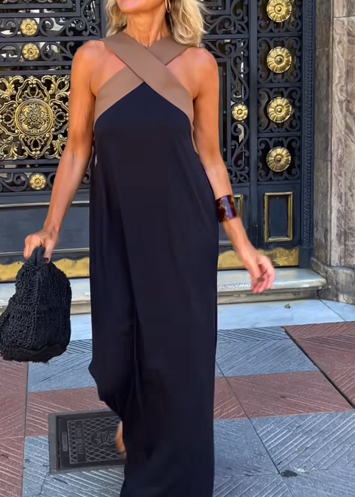 Cassiel | Women's Two-Tone Maxi Dress, Recycled Polyester Halter Dress for Summer Evenings