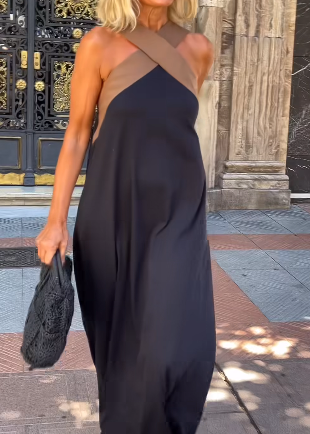 Cassiel | Women's Two-Tone Maxi Dress, Recycled Polyester Halter Dress for Summer Evenings