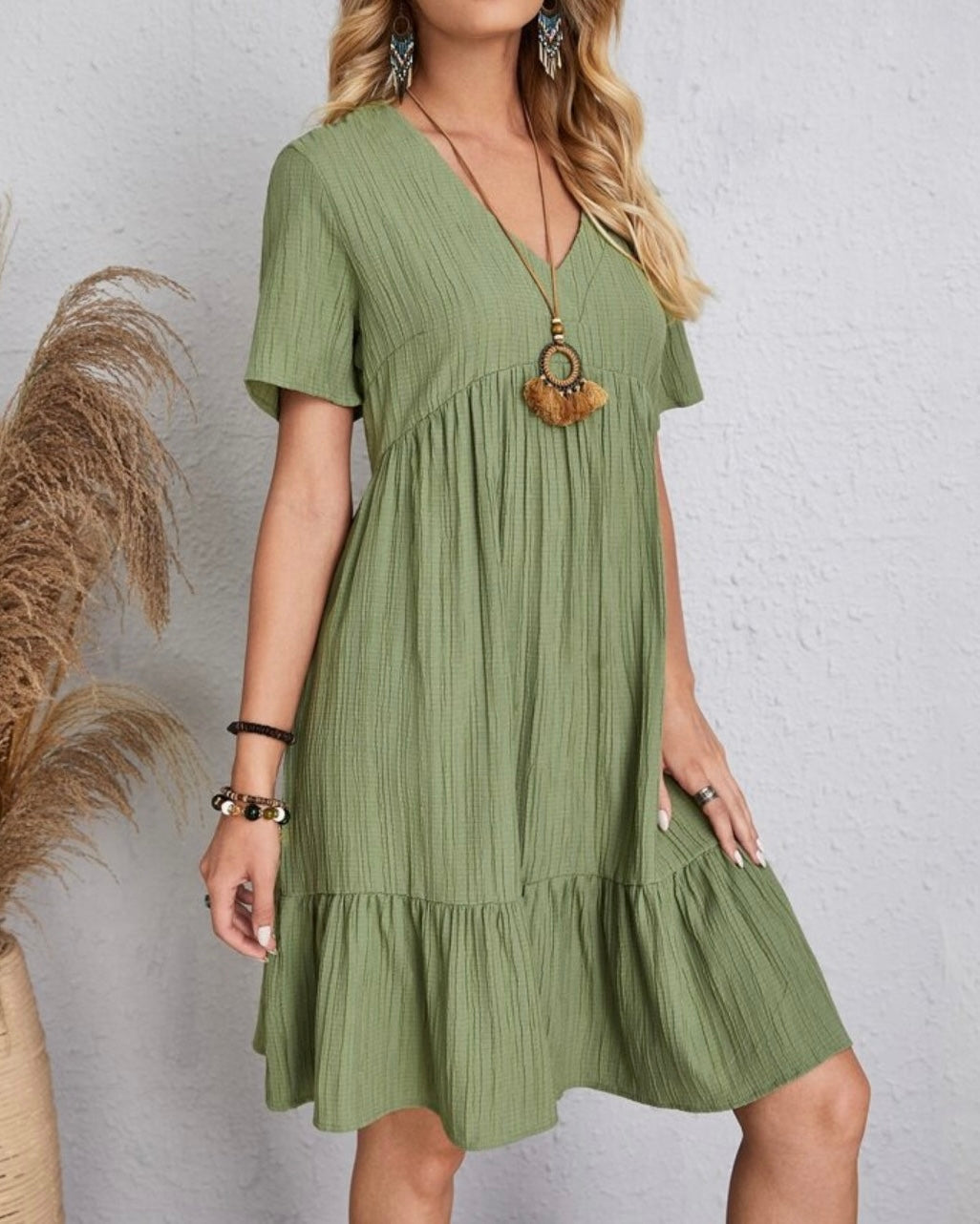 Brenda | Women's Boho Mini Dress, Relaxed Fit Summer Dress in Warm Earth Tones