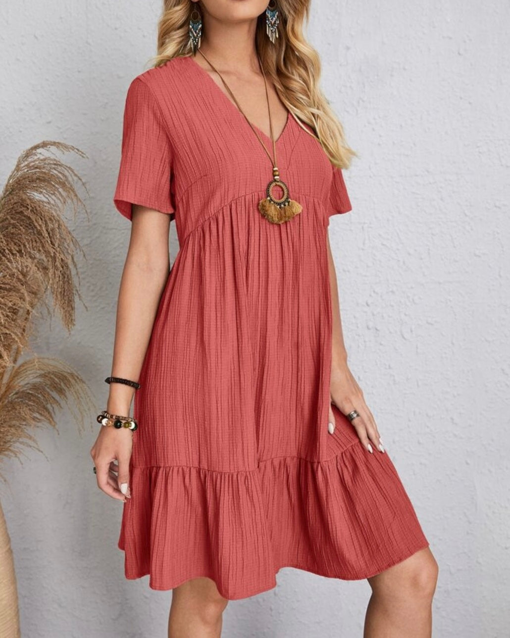 Brenda | Women's Boho Mini Dress, Relaxed Fit Summer Dress in Warm Earth Tones