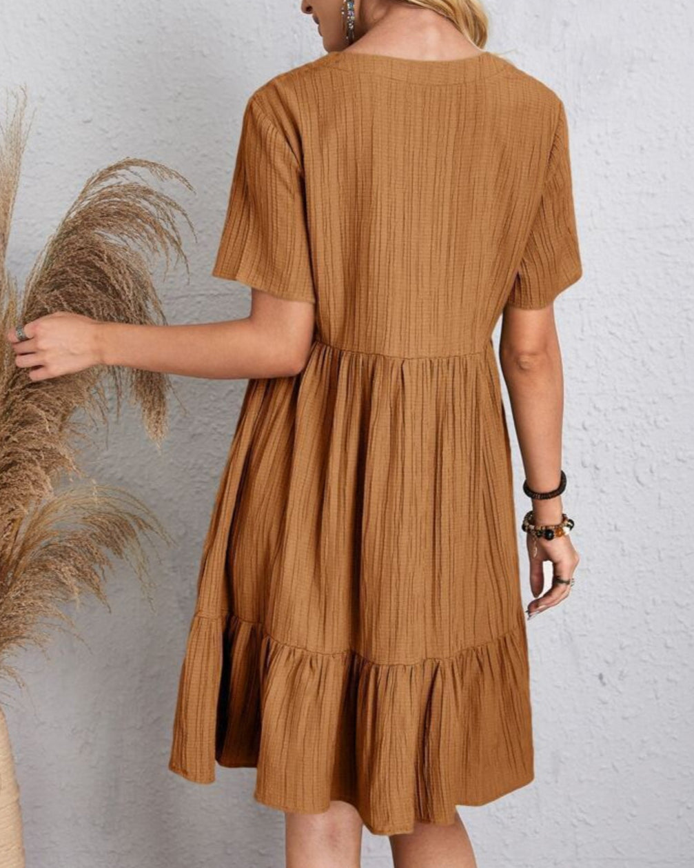 Brenda | Women's Boho Mini Dress, Relaxed Fit Summer Dress in Warm Earth Tones