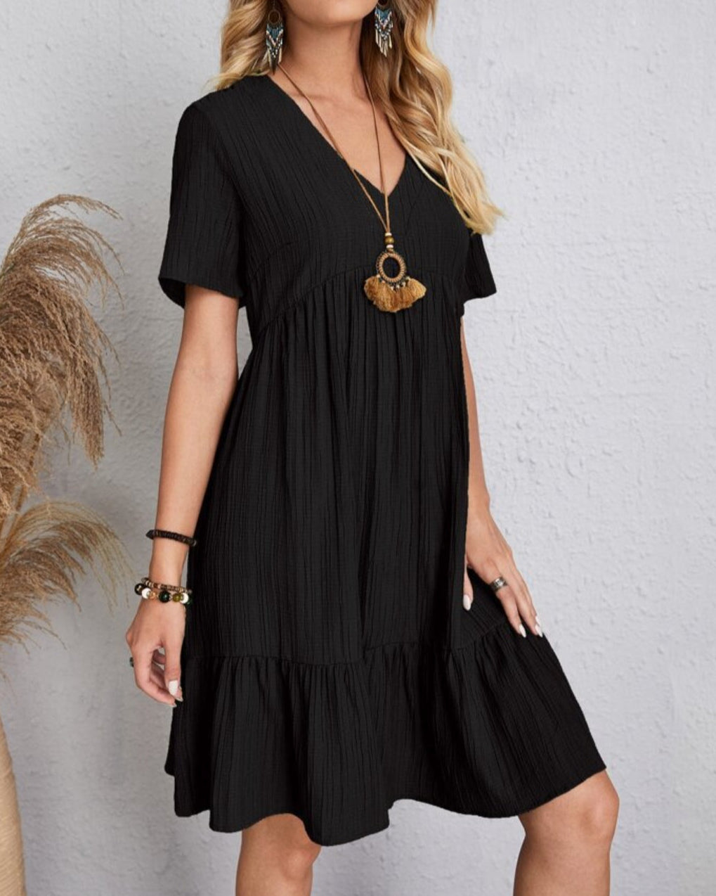 Brenda | Women's Boho Mini Dress, Relaxed Fit Summer Dress in Warm Earth Tones