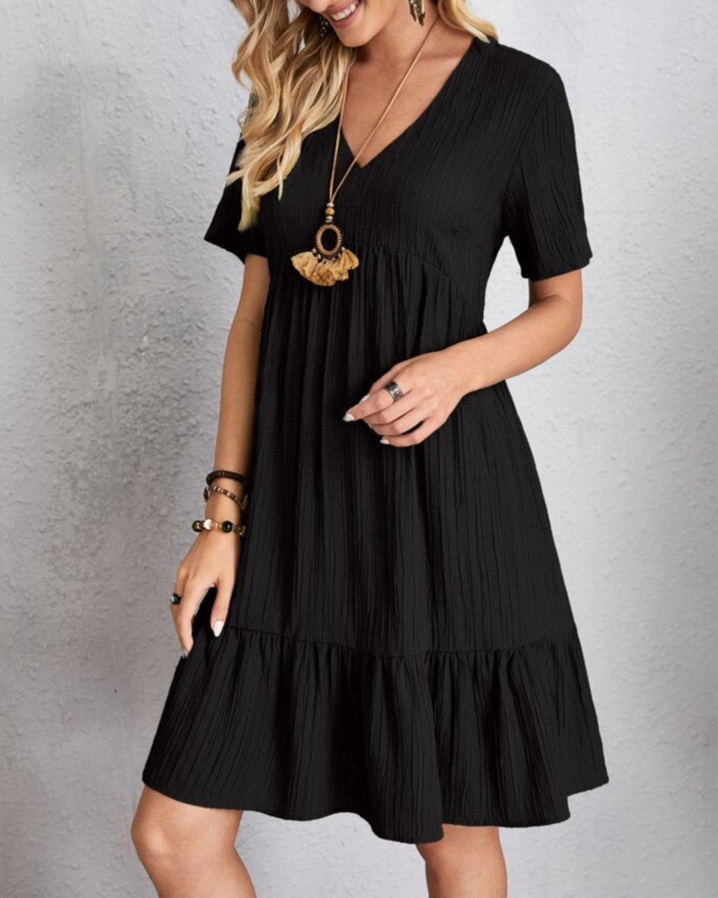 Brenda | Women's Boho Mini Dress, Relaxed Fit Summer Dress in Warm Earth Tones